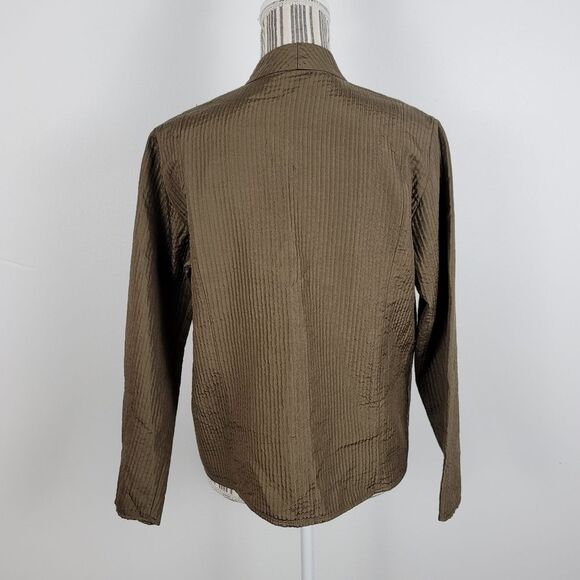Eileen Fisher Small 100% Silk Olive Brown Textured Blazer With Pockets - Picture 2 of 6